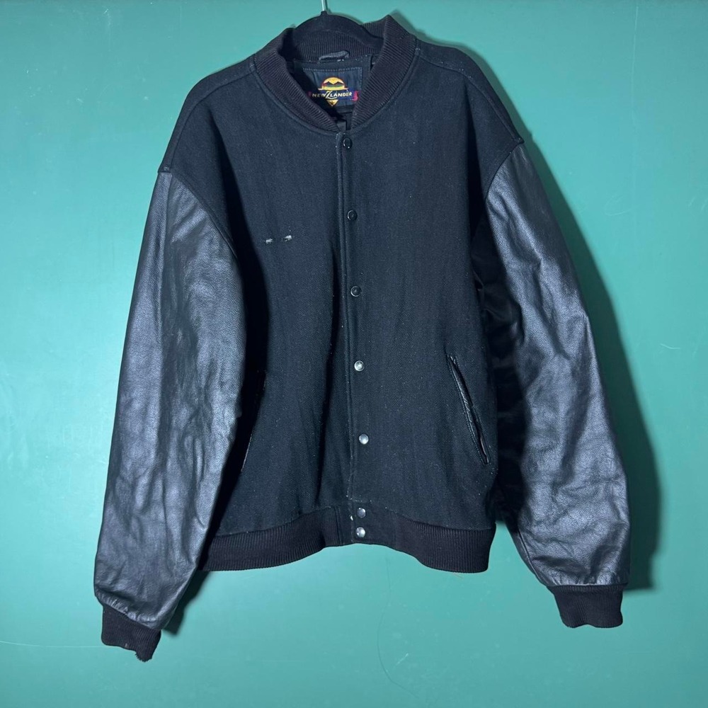 New Z-lander Vintage Black Varsity Jacket Mens 2XL Wool Leather Sleeves Coat